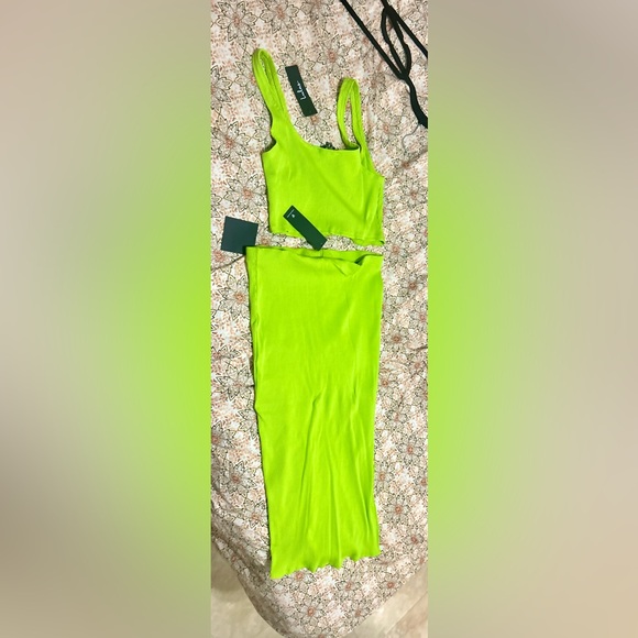 NWT Lulus Set For Life Lime Green Ribbed Bodycon Two-Piece Dress, Sz M - Picture 8 of 8